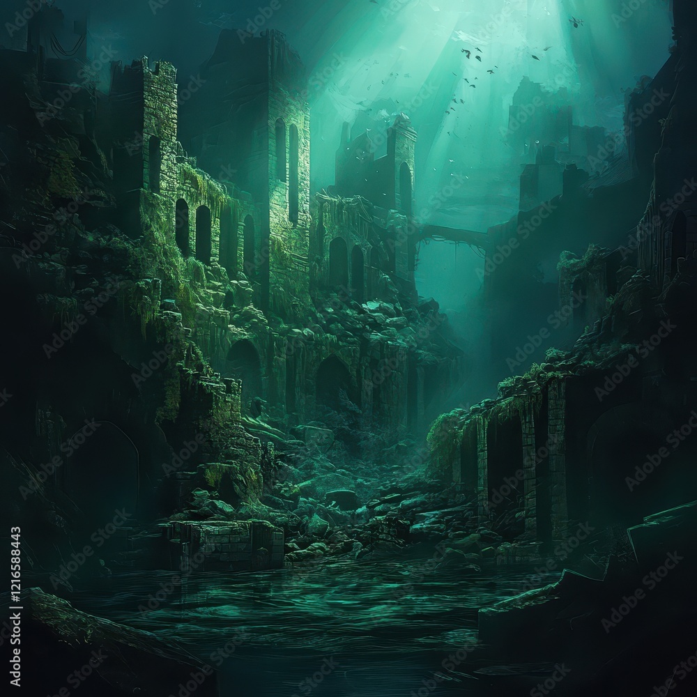 Obraz premium Submerged City Ruins Ancient Underwater Architecture
