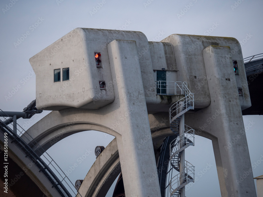 Fototapeta premium Locks at river Nederrijn in the Netherlands. Open at high water levels.