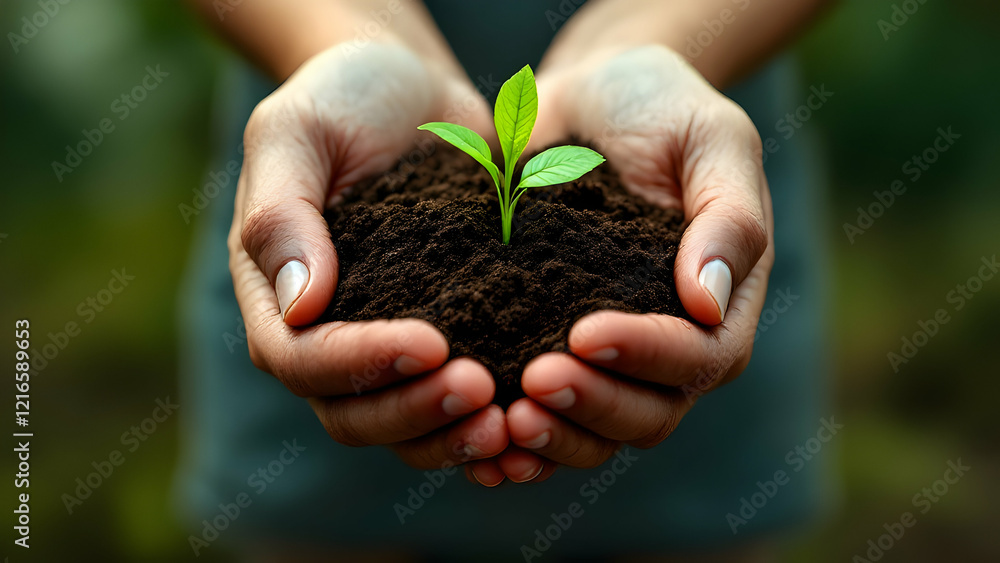 Hands holding rich soil symbolize environmental care and growth in eco-conscious practices. Hands holding rich soil symbolize environmental care and growth in eco-conscious practices.