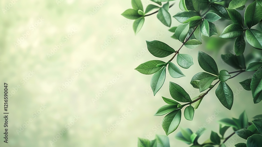 Obraz premium Lush green leaves, spring foliage, blurred background, nature banner, website header