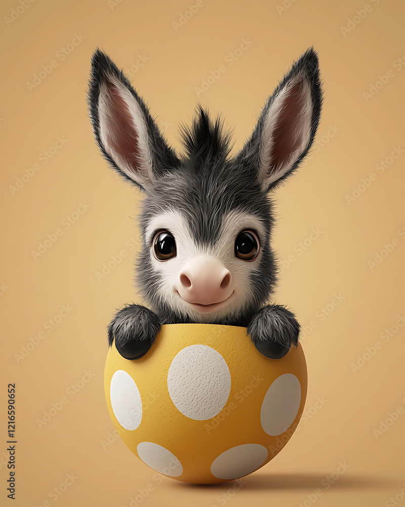 Obraz premium Adorable donkey foal peeking from a speckled Easter egg.