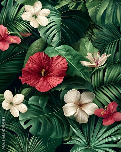 Wallpaper Mural A vibrant arrangement of tropical flowers and lush green leaves. Torontodigital.ca
