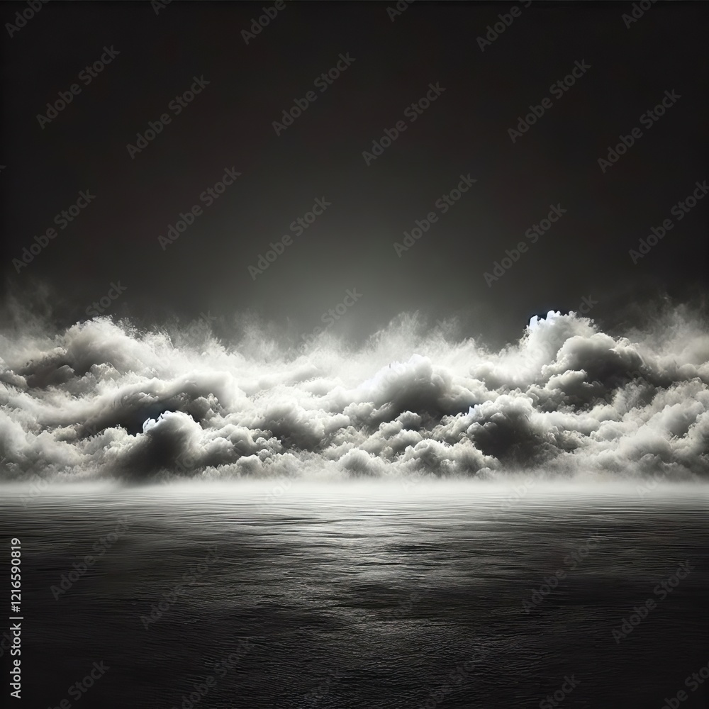 Obraz premium A wide panoramic shot depicts a low-lying, hazy fog or smoke effect across the bottom third of the frame.