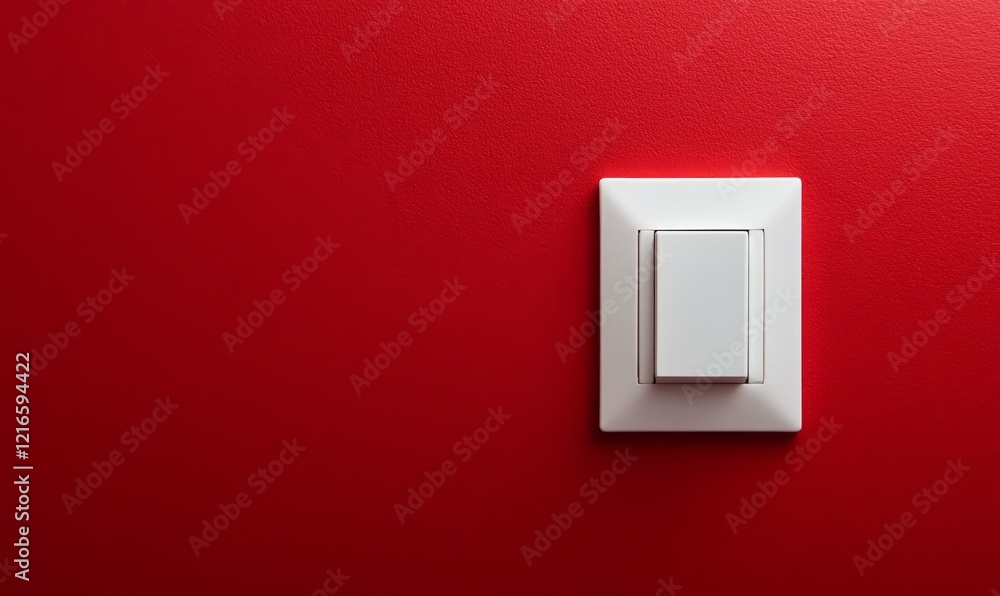 Low angle closeup of white light switch on red background Low angle closeup of white light switch on red background