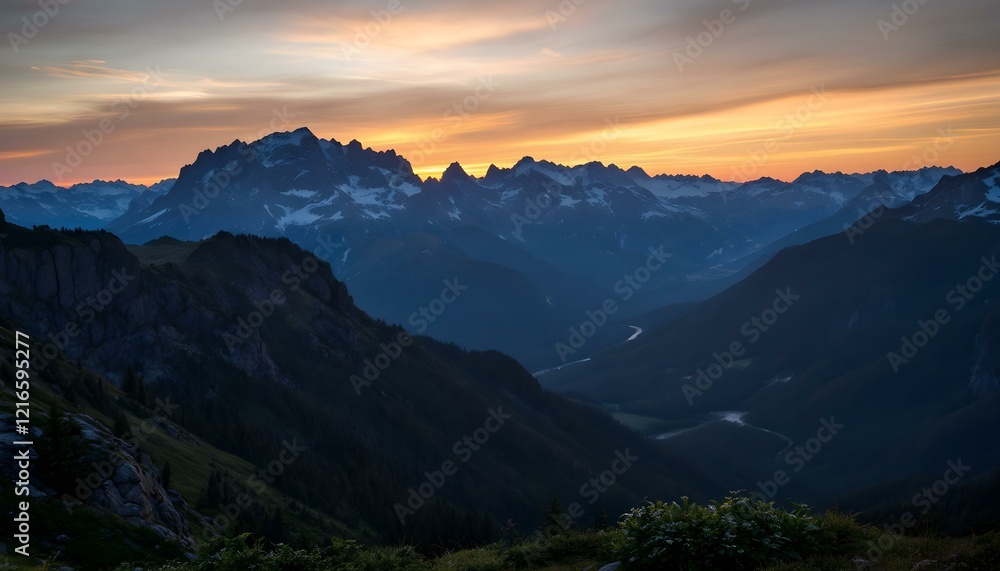 Obraz premium Mountain landscape at sunset