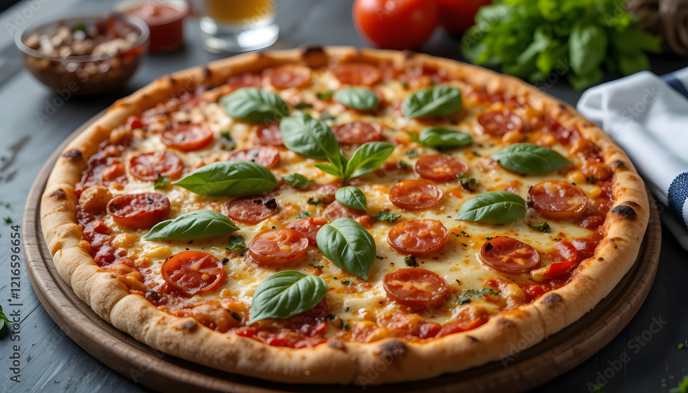 Traditional italian pizza on dark table. Traditional italian pizza on dark table.