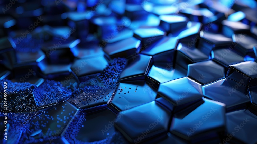 Abstract close-up of hexagonal shapes in blue tones, creating a textured visual effect. Abstract close-up of hexagonal shapes in blue tones, creating a textured visual effect.