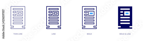 Advertisements icon in 4 different styles. Thin Line, Line, Bold, and Bold Line. Duotone style. Editable stroke