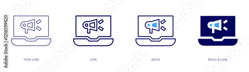 Digital marketing icon in 4 different styles. Thin Line, Line, Bold, and Bold Line. Duotone style. Editable stroke