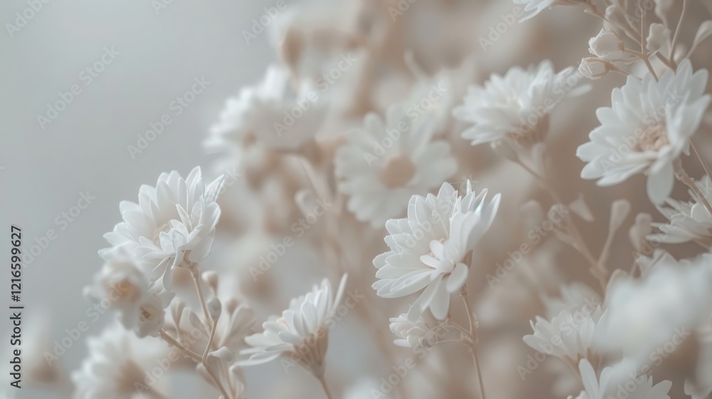 Naklejka premium Delicate White Daisies Covering a Soft, Velvety Field Under Gentle Sunlight