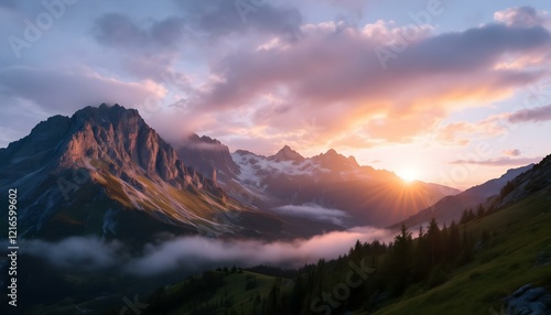 Mountain landscape at sunset