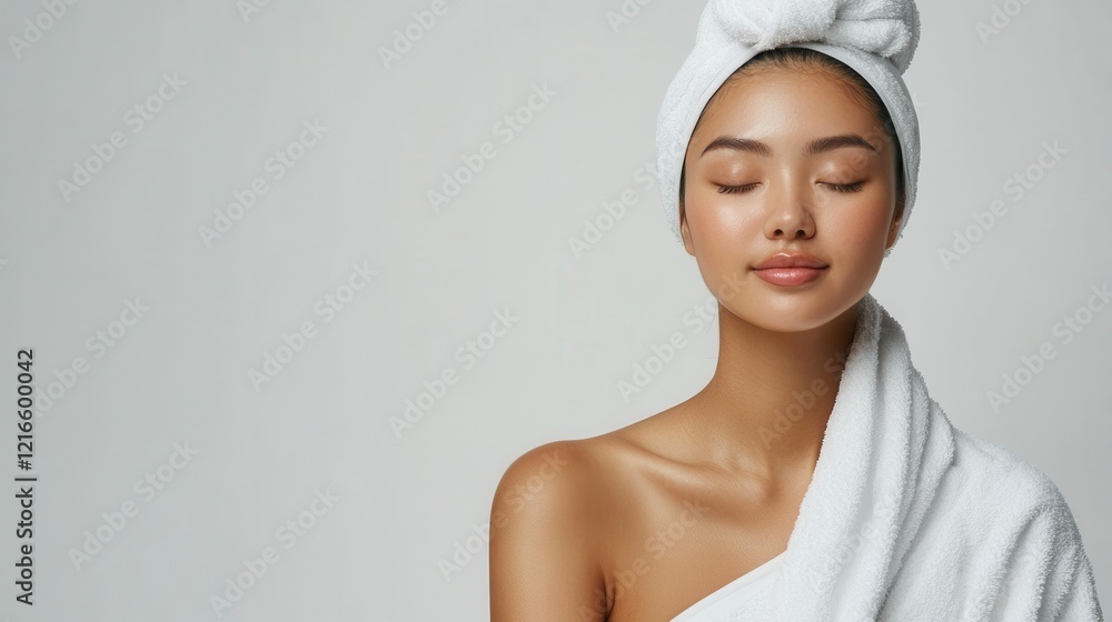 Relaxing skincare routine home spa beauty portrait minimalistic setting close-up view self-care concept Relaxing skincare routine home spa beauty portrait minimalistic setting close-up view self-care concept