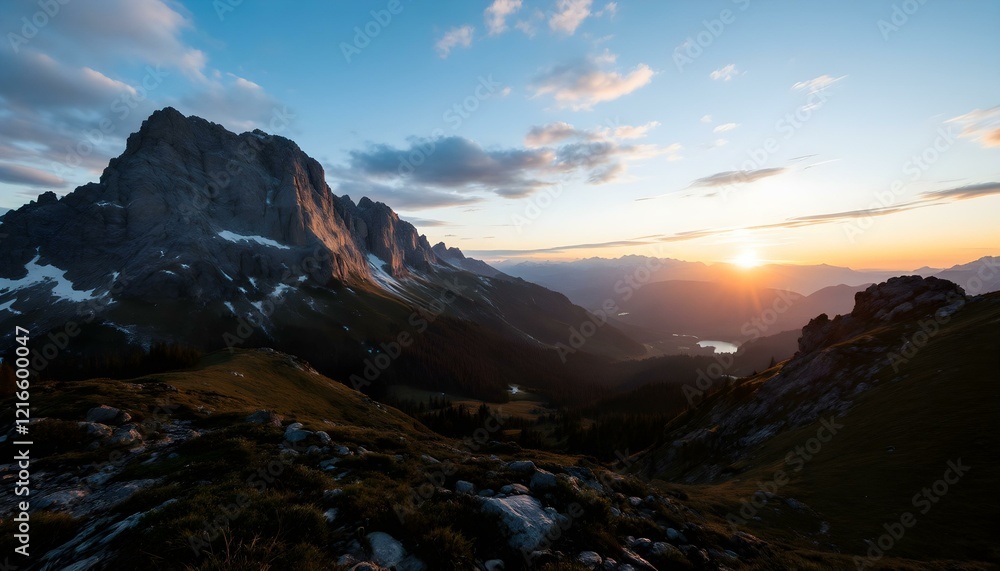 Obraz premium Mountain landscape at sunset