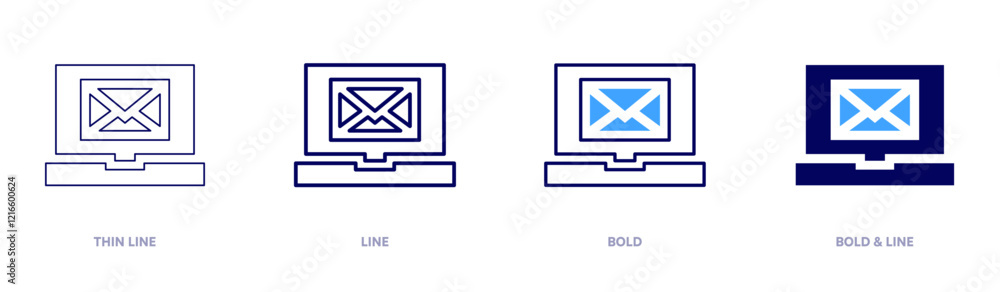 Mail icon in 4 different styles. Thin Line, Line, Bold, and Bold Line. Duotone style. Editable stroke
