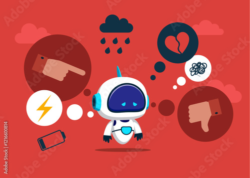 Unhappy cyborg. Robot empowerment movement. Vector illustration in cartoon style.