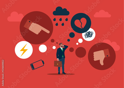 Unhappy businessman. Man empowerment movement. Vector illustration in cartoon style.