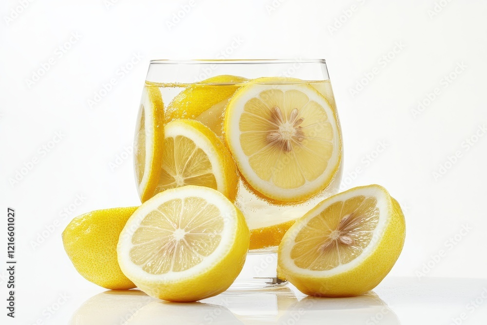 Refreshing lemon water drink glass studio shot Refreshing lemon water drink glass studio shot