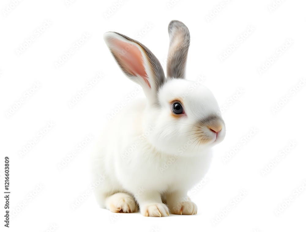 Fototapeta premium Adorable White Bunny Rabbit with Grey Ears