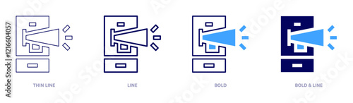 Marketing influence icon in 4 different styles. Thin Line, Line, Bold, and Bold Line. Duotone style. Editable stroke