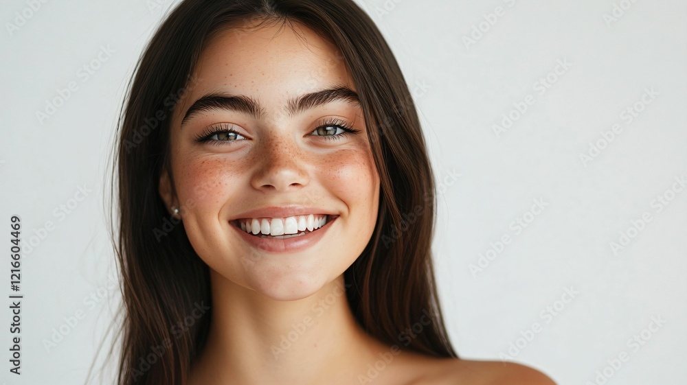 Happy Smiling Young Woman with Long Black Hair on White Background Happy Smiling Young Woman with Long Black Hair on White Background