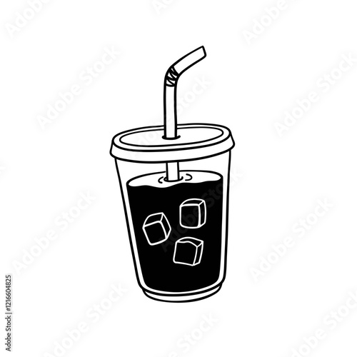 iced coffee in a plastic takeaway cup, black coffee doodle