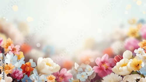 Vibrant Spring Flowers Design with Soft Bokeh Background for Stylish Borders and Beautiful Floral Accents