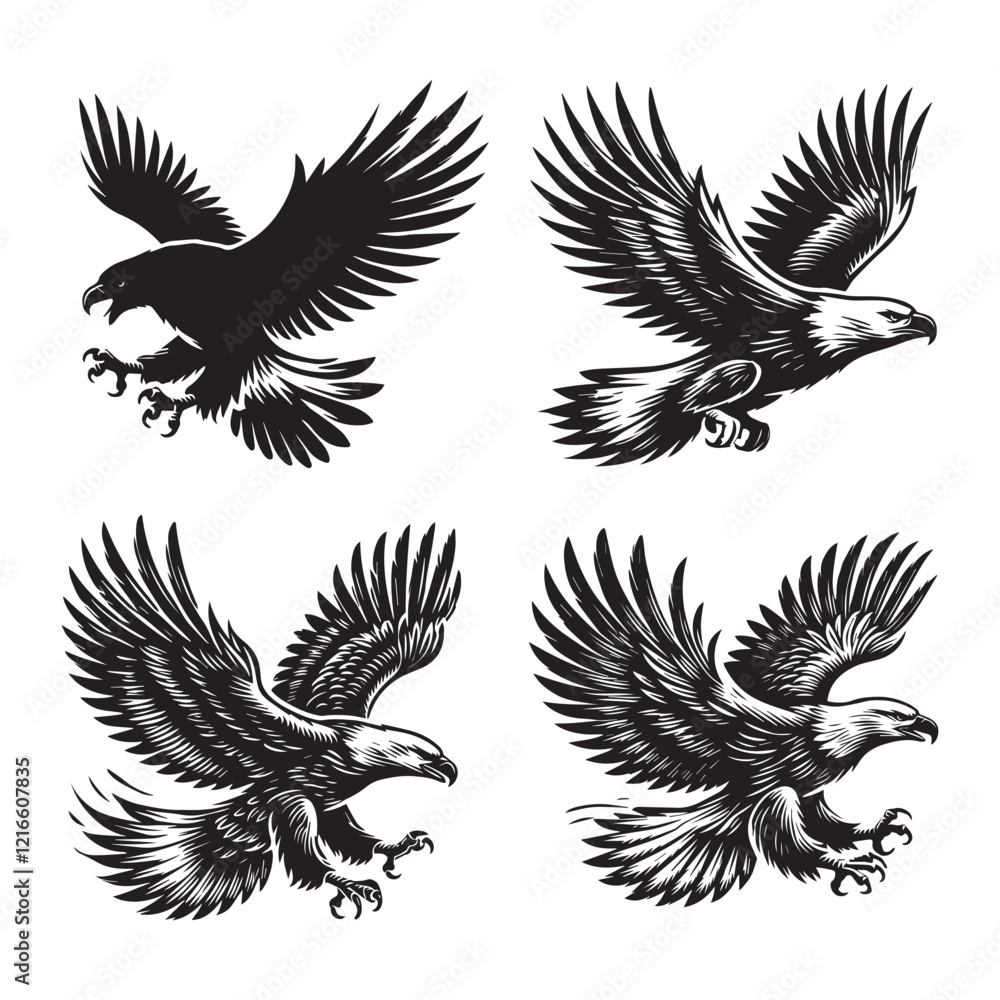 Fototapeta premium High-Quality Black Silhouette of the Bald Eagle on White Background
