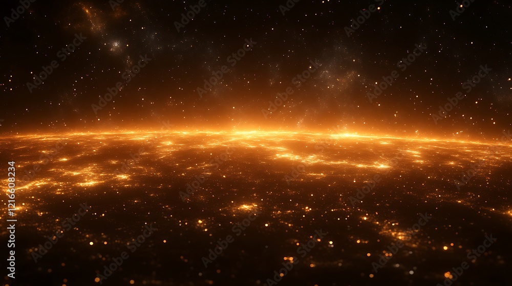 Fototapeta premium Glowing Planet Surface with Distant Stars and Nebulae