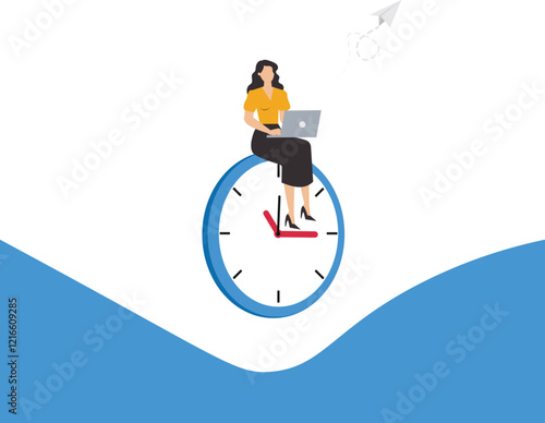 Part-time job, side job or small business, additional work outside working hours, division or tome management, work tracking system or day planning, businesswoman working using laptop over hours cut