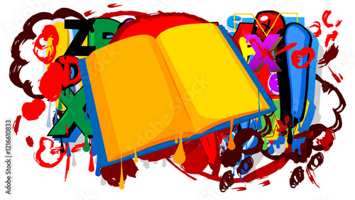 Book graffiti. Abstract modern street art decoration performed in urban painting style.