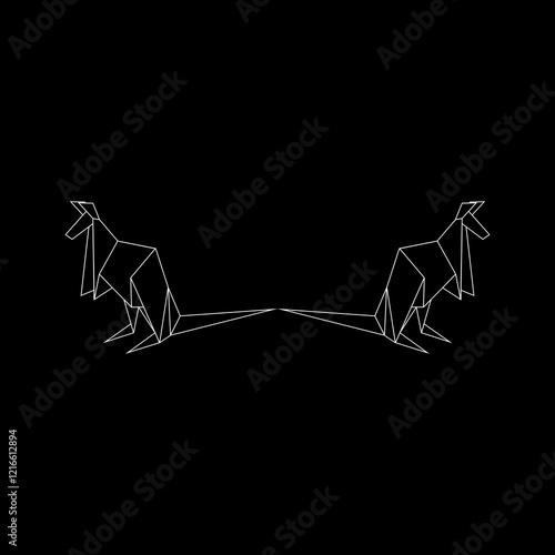  Pair Kangaroo Polygonal Lines, can use for Logo, Pictogram, Animal Figure, Website, Apps, or Graphic Design Element. Vector Illustration