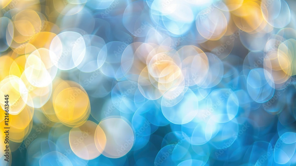 A vibrant, blurred background of blue and yellow bokeh lights creating a festive atmosphere. A vibrant, blurred background of blue and yellow bokeh lights creating a festive atmosphere.