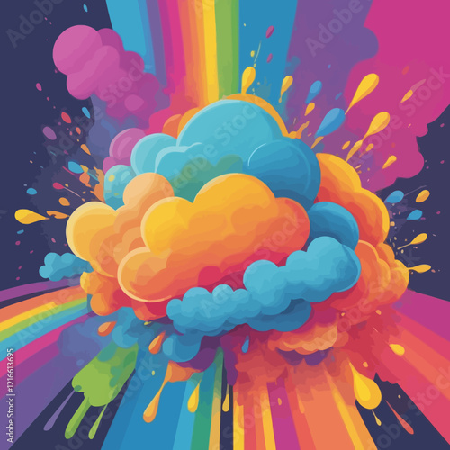 Bright rainbow colors vector paint dust cloud.