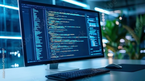 Wallpaper Mural Team of developers collaborating on website design and coding technologies in a modern software company office, open space, fostering creativity and innovation. Torontodigital.ca