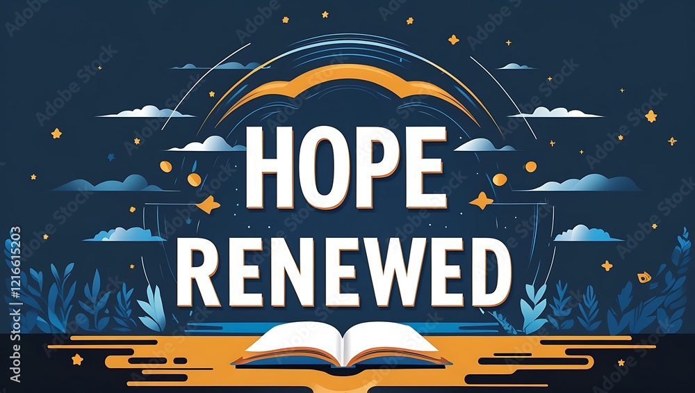 Naklejka premium Hope Renewed Night Sky Starry Book Open