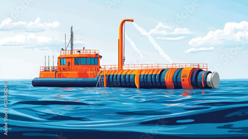 Oil Dispersant Pump Illustration. Oil Spill Response Team vector. Fit for oil spill respon with oil boom, skimmer, and dispersant. photo