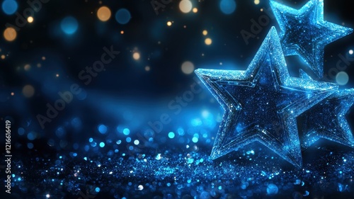 Illuminated transparent stars with frosted edges night sky digital art mystical atmosphere close-up view
