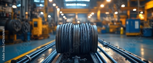 Industrial Cable Reel on Conveyor Belt photo