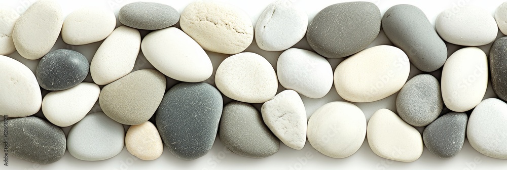 Fototapeta premium Smooth Grey and White Pebbles, Flat Lay of Detailed Textured Stones for a Background Texture