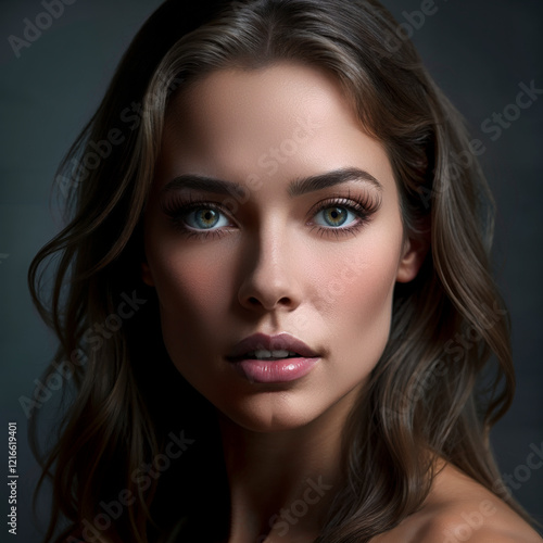 Wallpaper Mural Portrait of a 28-year-old young Caucasian woman with long hair, green eyes and red lips wearing makeup for the photo shoot Torontodigital.ca