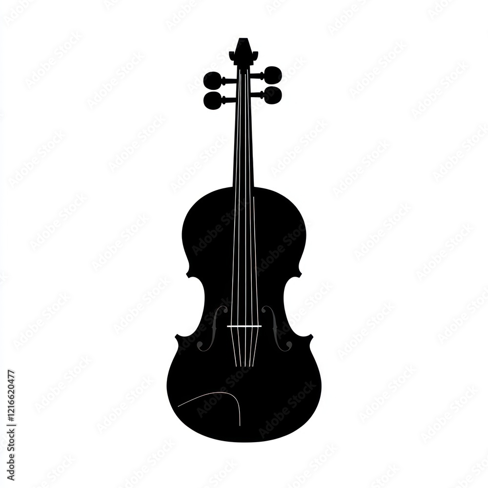 Fototapeta premium Black violin silhouette, music symbol, white background, design element.