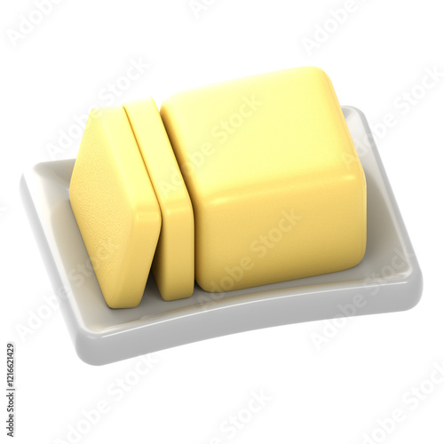 Butter Stick and Slice on Dish 3D Render photo