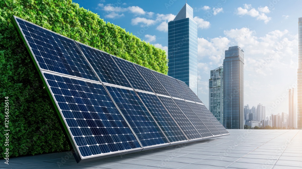 Fototapeta premium Solar Panels on City Rooftop