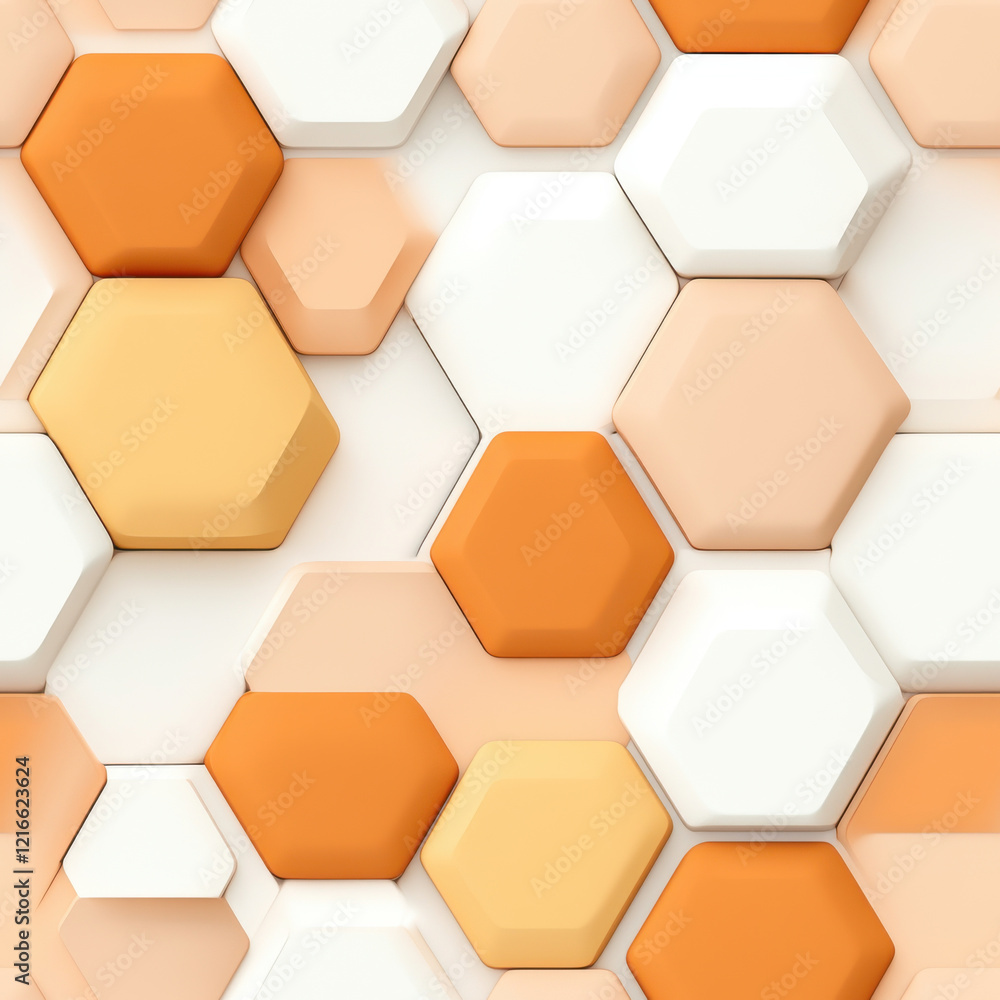 Seamless hexagonal pattern in warm tones of orange and cream, creating modern and stylish background. Perfect for design projects and digital art Seamless hexagonal pattern in warm tones of orange and cream, creating modern and stylish background. Perfect for design projects and digital art