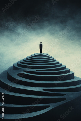 An abstract digital illustration of a person standing at a crossroads with multiple paths branching out, each path representing a different predicted possibility,