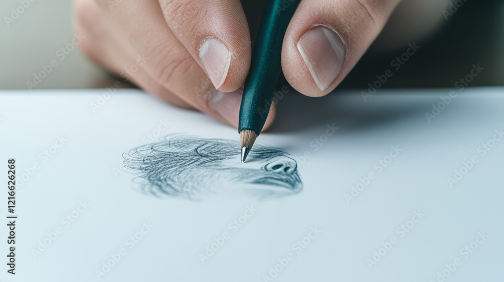 A detailed close-up of a hand sketching thoughtfully in a notebook, with soft focus on the background to emphasize concentration and slow creativity, A detailed close-up of a hand sketching thoughtfully in a notebook, with soft focus on the background to emphasize concentration and slow creativity,
