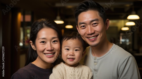 A happy family mother father and child