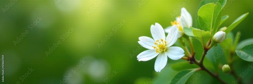 Delicate white acacia flowers amidst green foliage, spring blooming, flowers Delicate white acacia flowers amidst green foliage, spring blooming, flowers