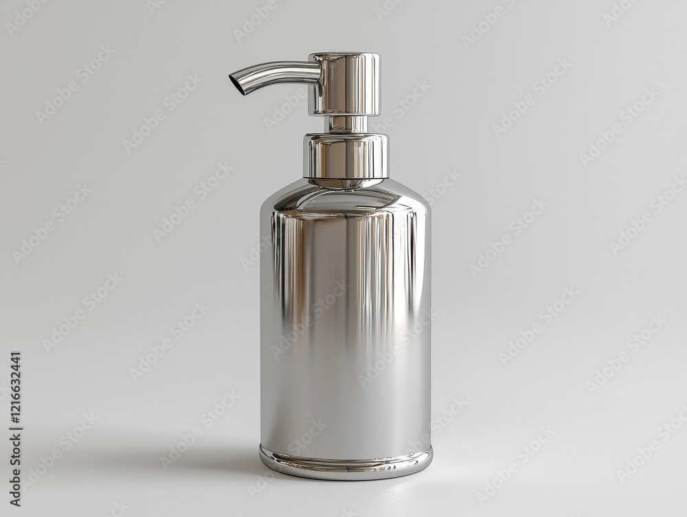 Close-up view of a sleek minimalist soap dispenser on a clean white background Close-up view of a sleek minimalist soap dispenser on a clean white background