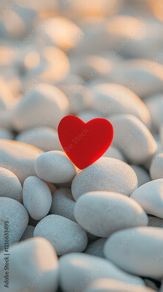 Obraz premium Red heart on white stones a symbol of tranquility and hope